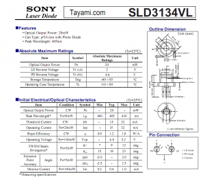 レーザー LD 405nm 20mW SLD3134VL