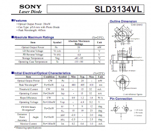 レーザー-LD-405nm-20mW-SLD3134VL